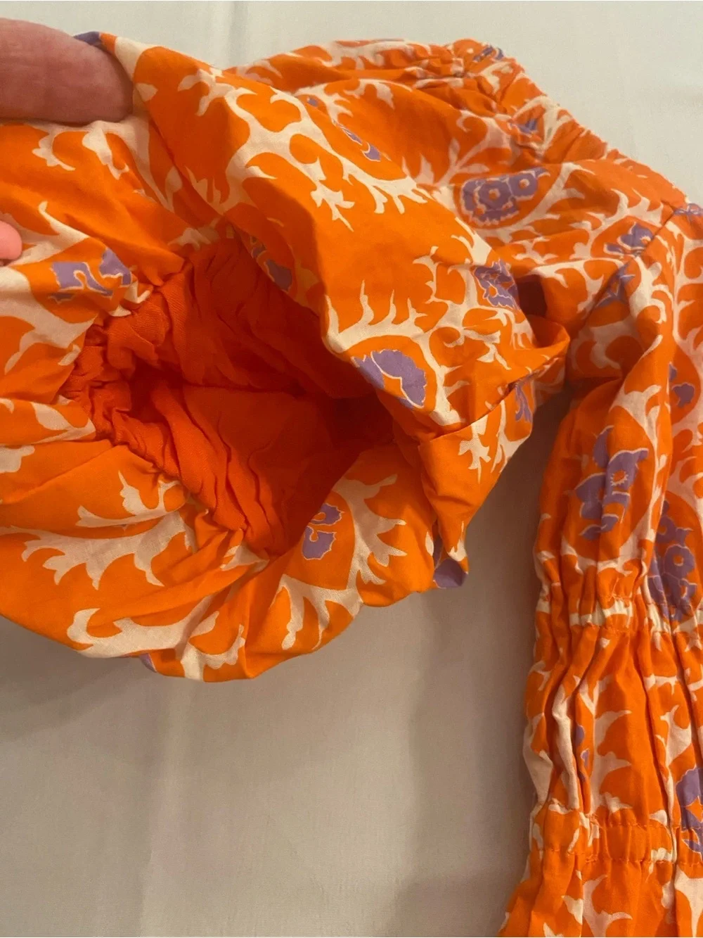 Petal & Pup Orange Printed Square-Neck Puff-Sleeve Carmen Mini Dress New size 8